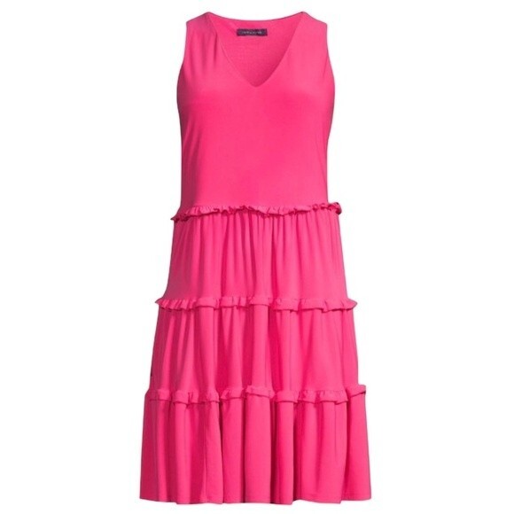 Tommy Hilfiger V-Neck Tiered Ruffle Sleeveless Shift Dress Flowy Barbiecore - Picture 16 of 16